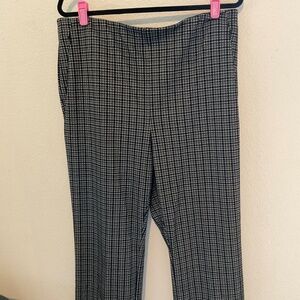 LOFT Black and White Plaid Pants Wide Leg Size XL Zippered Pockets Pull On